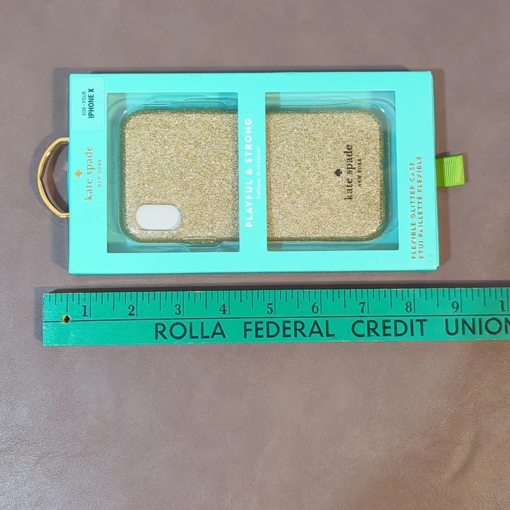 New Kate Spade iPhone X Case Flexible Glitter Gold NIB